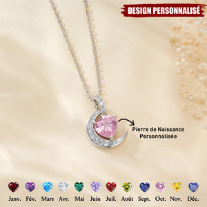 Collier Lune et Cœur avec Pierre de Naissance Personnalisée – Cadeau Élégant et Symbolique
