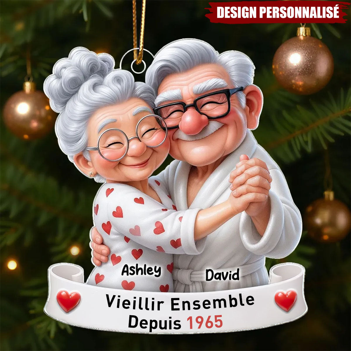 Ornement Acrylique Personnalisé – Couple Âgé Dansant, Vieillir Ensemble
