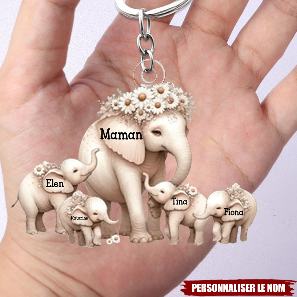 Porte-Clés Éléphants Personnalisé – Maman & Ses Petits