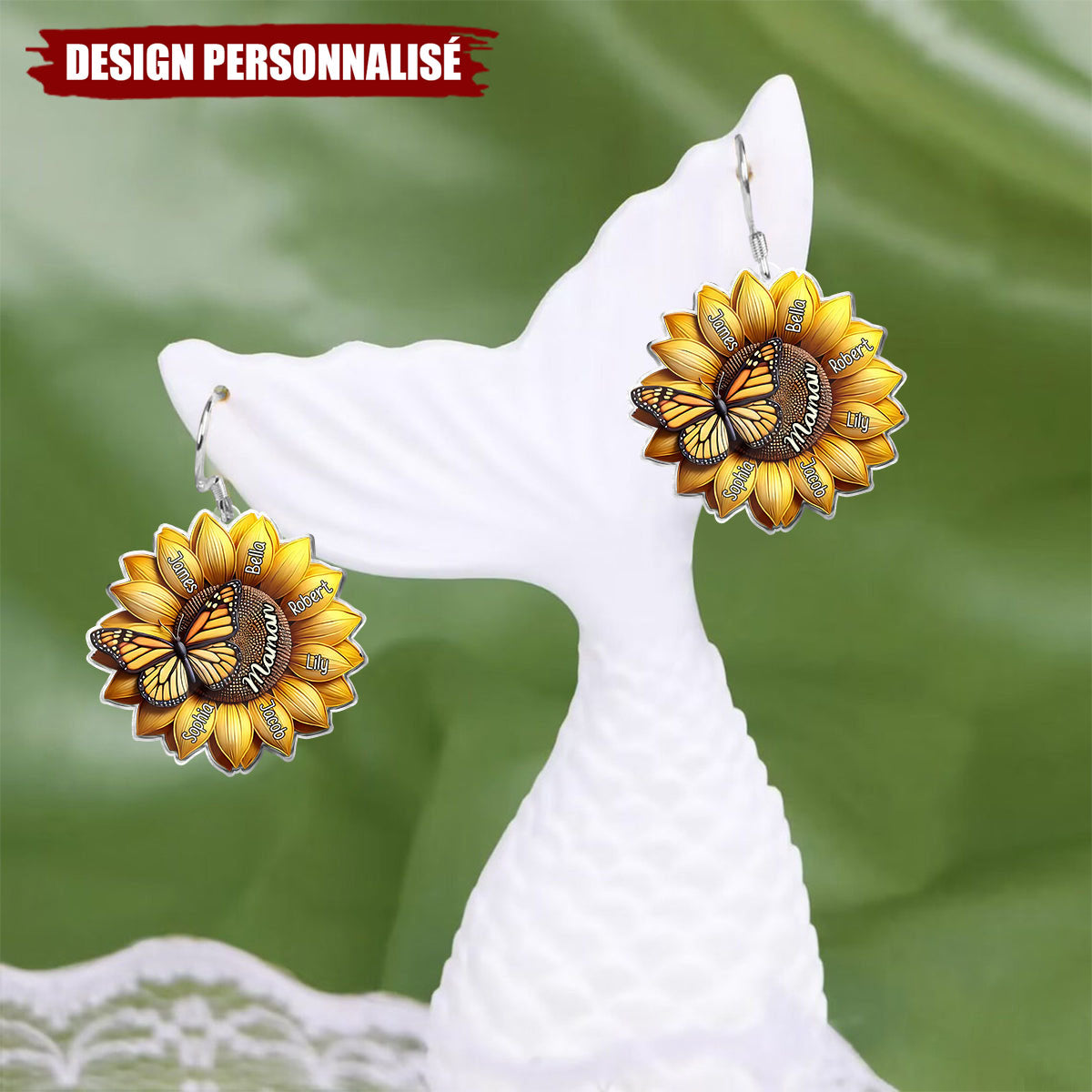 Boucles d’oreilles personnalisées Tourneso l– Cadeau Unique pour Maman