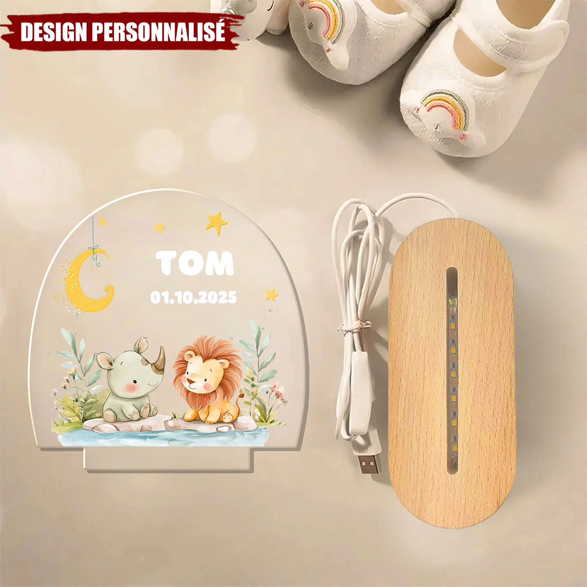 Lampe LED Personnalisée – Animaux de la Savane sous la Lune