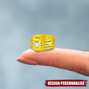 Bague Personnalisée avec Prénoms – Design Empilable avec Cœur Gravé