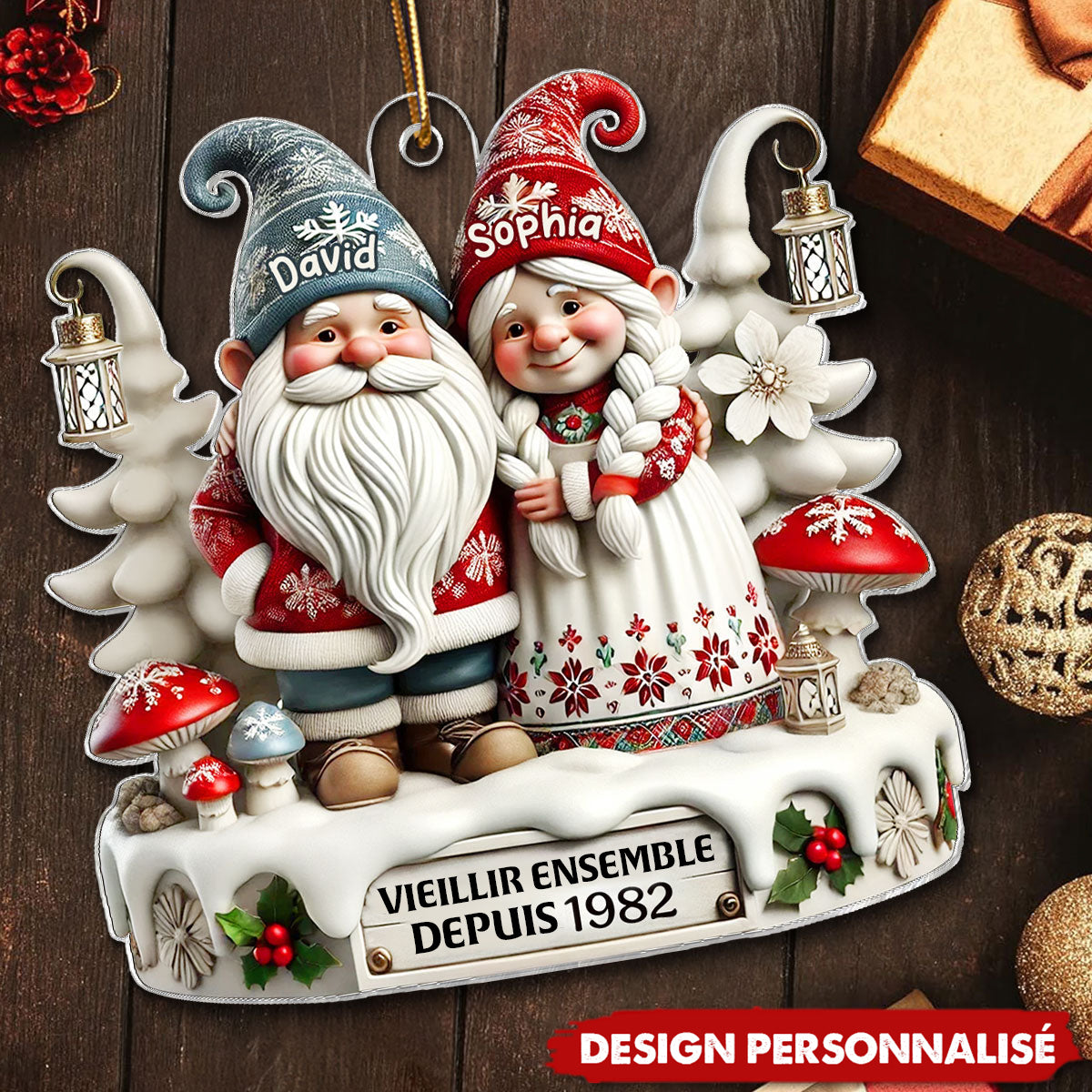 Suspension Acrylique Personnalisée - Vieillir Ensemble avec un Couple de Nains