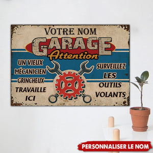 Plaque Métallique Vintage – Garage d’un Mécanicien Grincheux