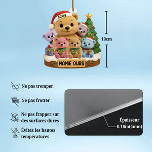 Ornement de Noël Personnalisé en Acrylique – Famille d’Ours avec Prénoms et Sapin
