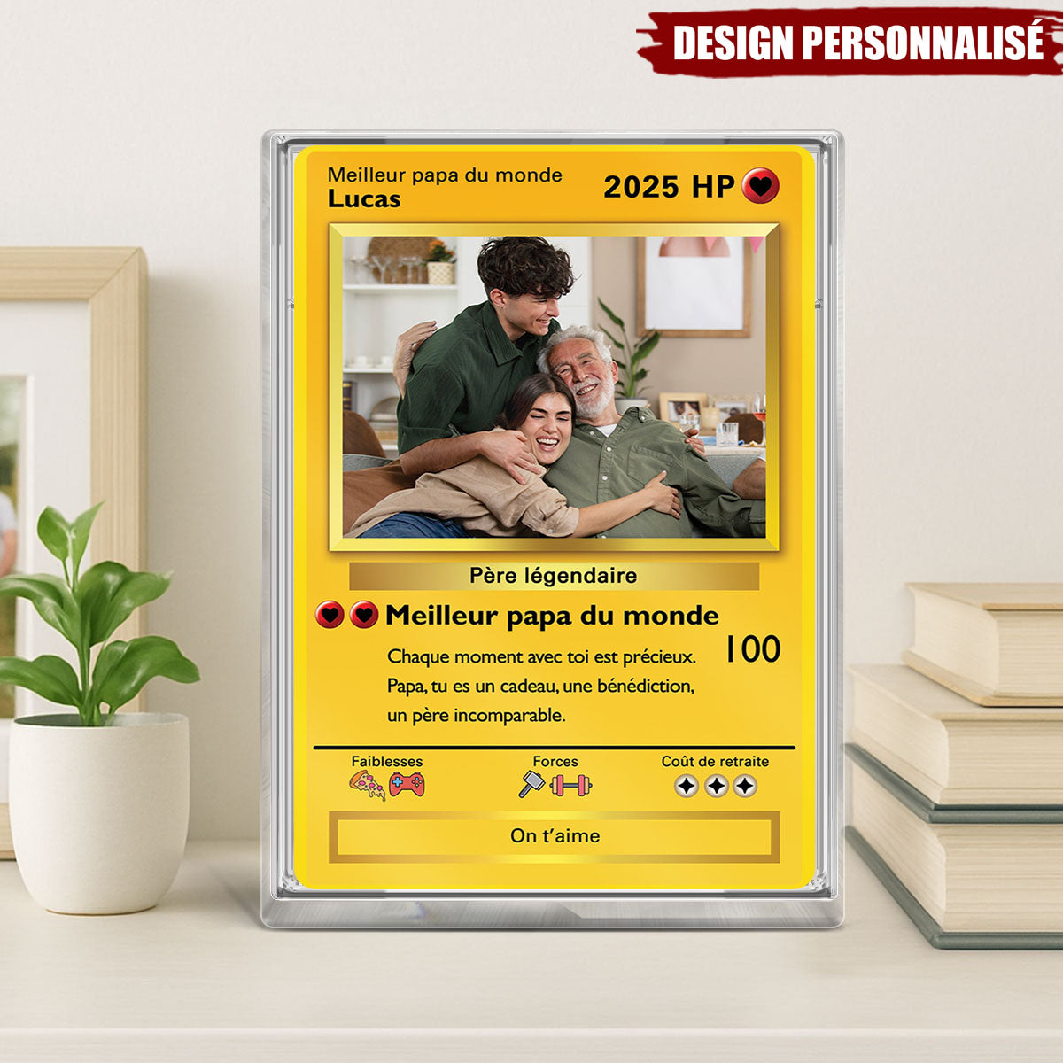 Plaque Acrylique Personnalisée Style Carte de Jeu - Cadeau Unique pour Papa