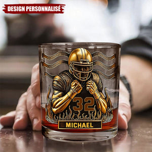 Verre à Whisky Personnalisé – Joueur de Football Américain avec Nom et Numéro Gravés