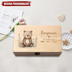 Boîte de rangement en bois personnalisée – Cadeau Unique pour Nouveau-né