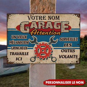 Plaque Métallique Vintage – Garage d’un Mécanicien Grincheux
