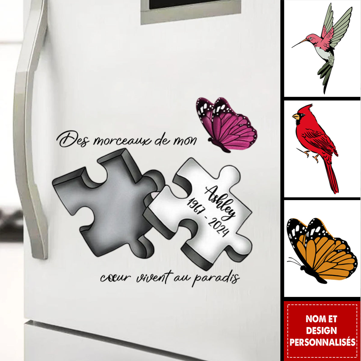 Autocollant Commémoratif Aimanté Personnalisé – Pièces de Puzzle avec Nom et Année