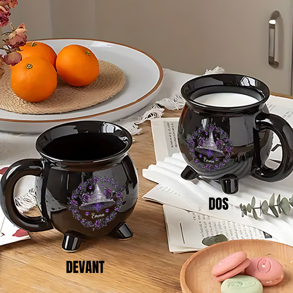 Mug Chaudron Personnalisé – Chapeau de Sorcière & Fleurs Magiques