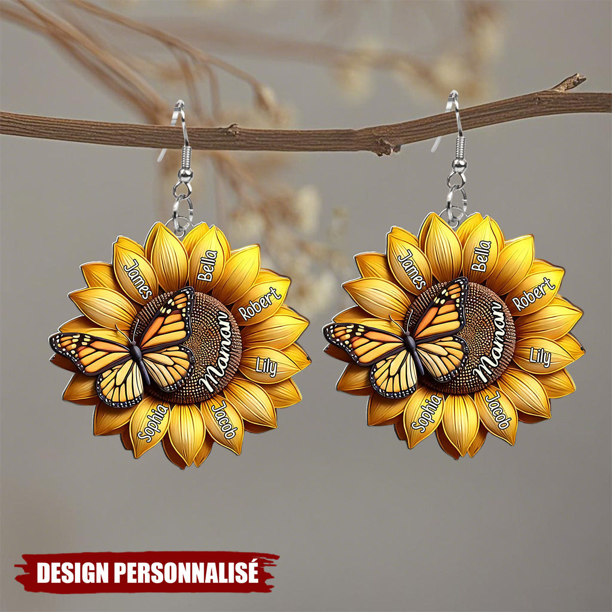 Boucles d’oreilles personnalisées Tourneso l– Cadeau Unique pour Maman