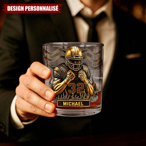 Verre à Whisky Personnalisé – Joueur de Football Américain avec Nom et Numéro Gravés