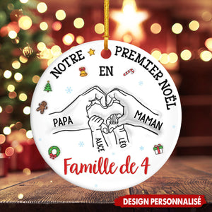 Ornement de Noël en Céramique Personnalisé – Premier Noël en Famille avec Prénoms et Date