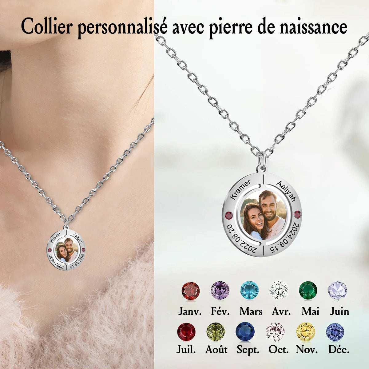 Collier Personnalisé avec Pierre de Naissance et Photo