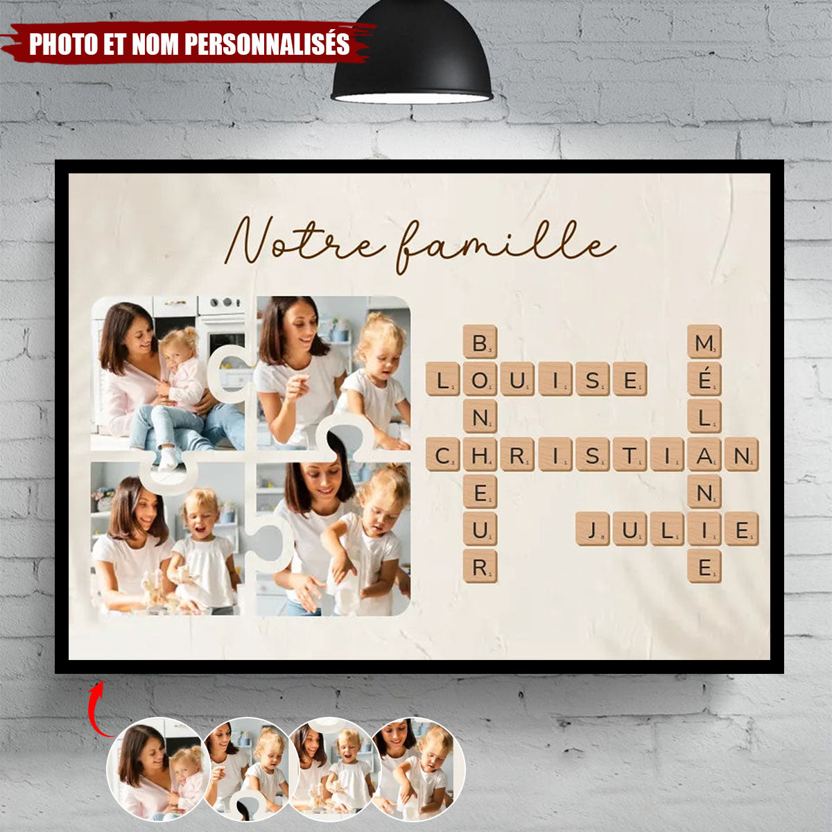 Personnalisé Tableau Scrabble "Notre Famille" avec Photos et Prénoms