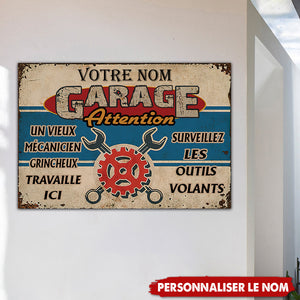 Plaque Métallique Vintage – Garage d’un Mécanicien Grincheux
