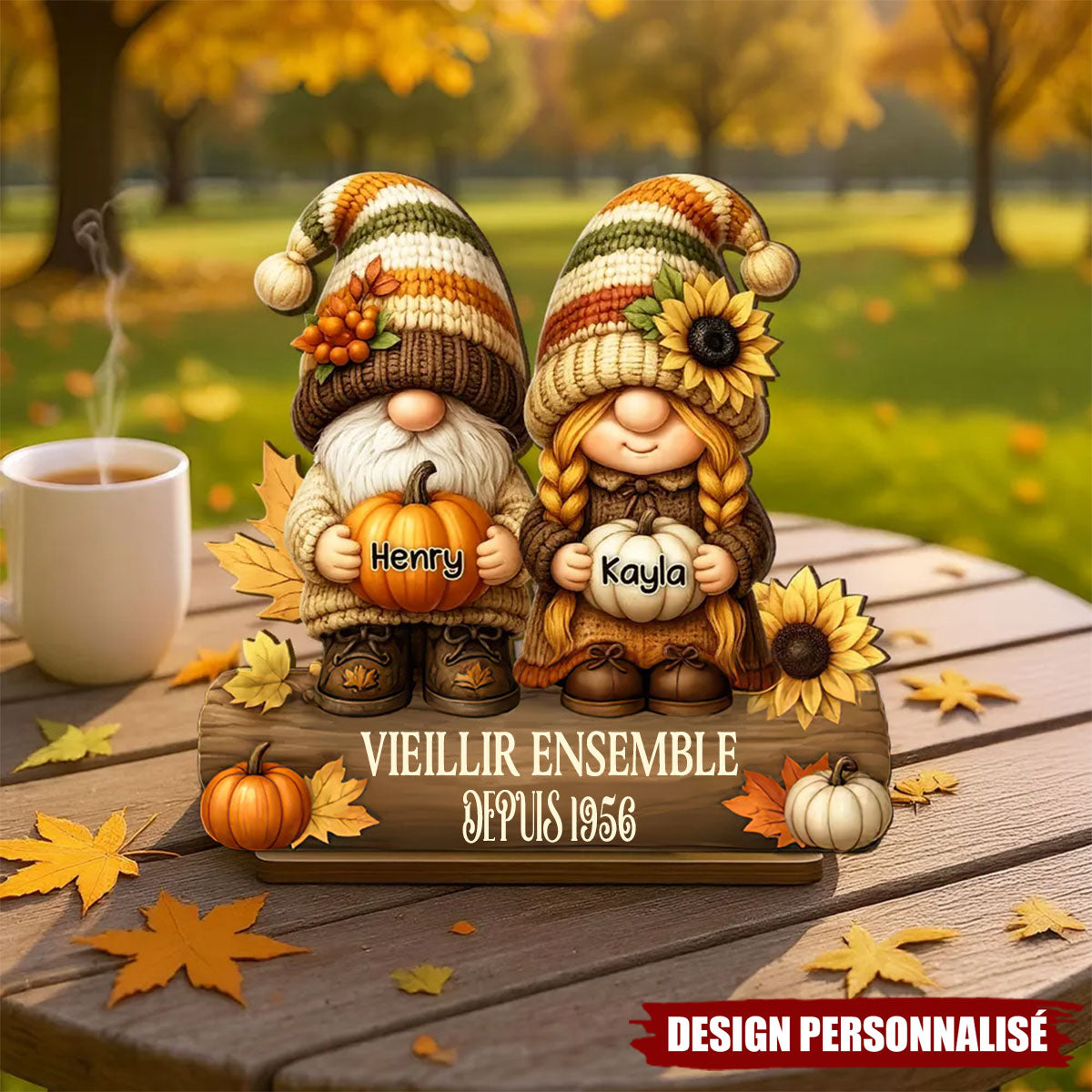 Plaque en Bois Personnalisée – Vieillir Ensemble avec un Couple de Nains