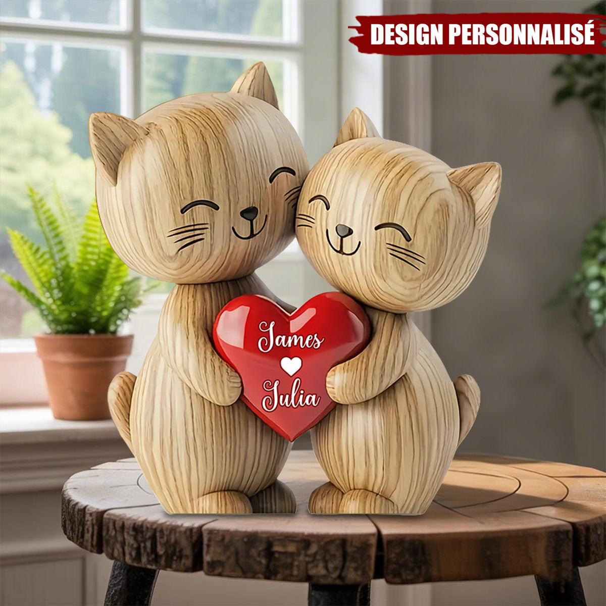 Plaque Acrylique Personnalisée – Chatons Amoureux avec Prénoms