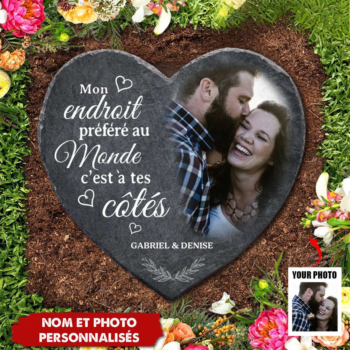 Plaque Cœur en Pierre Personnalisée – Cadeau Romantique Unique