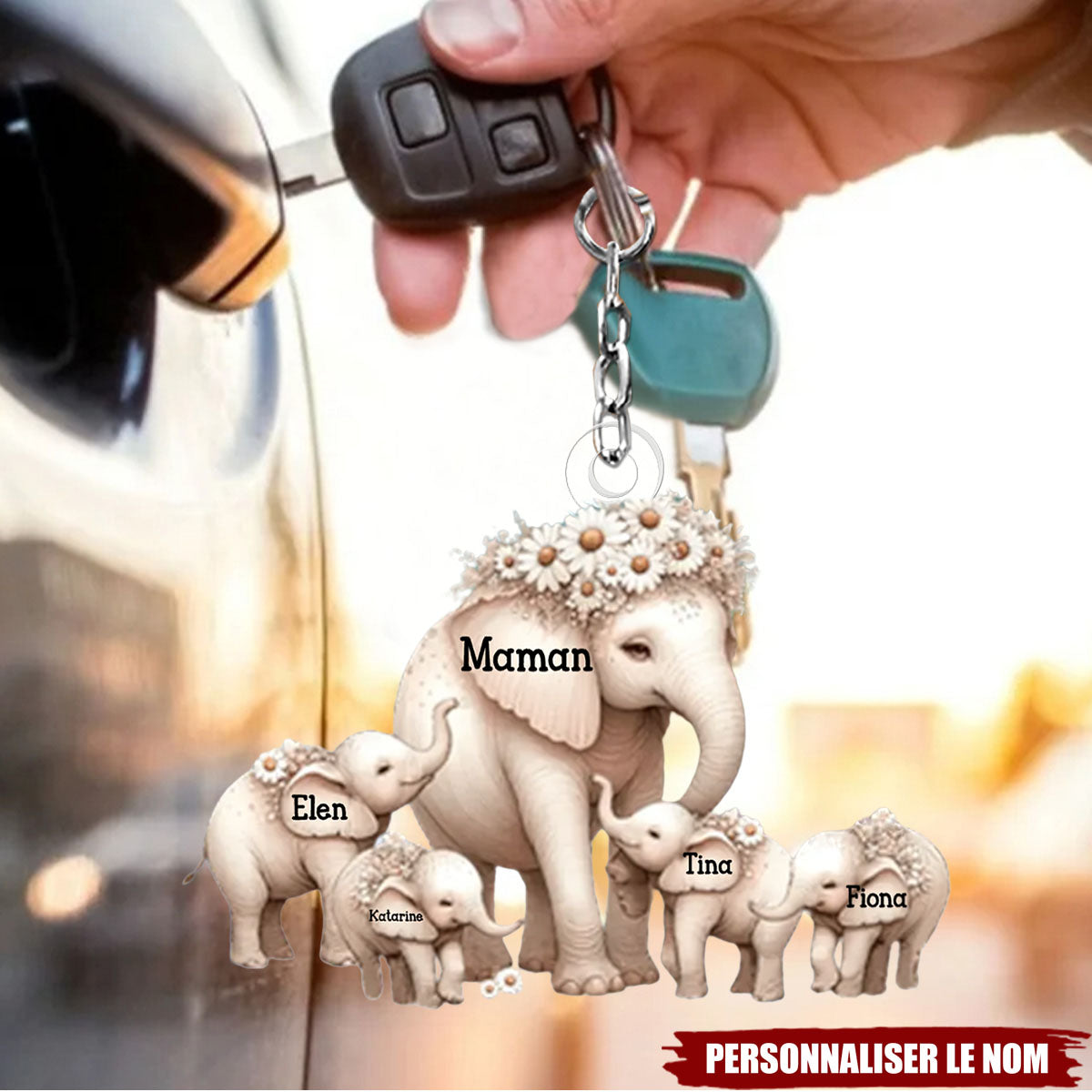 Porte-Clés Éléphants Personnalisé – Maman & Ses Petits