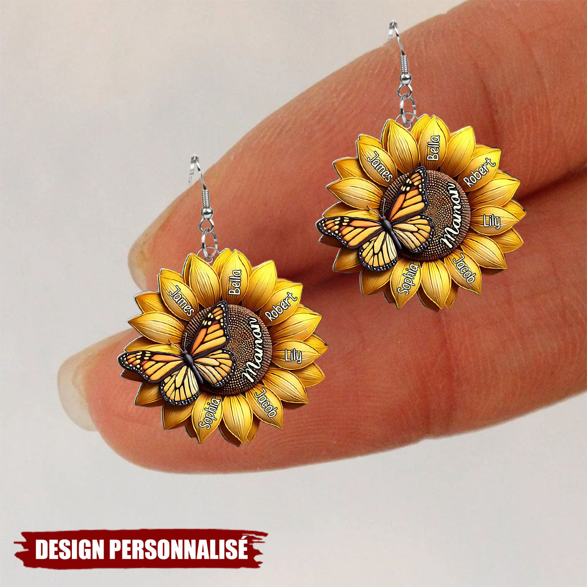 Boucles d’oreilles personnalisées Tourneso l– Cadeau Unique pour Maman