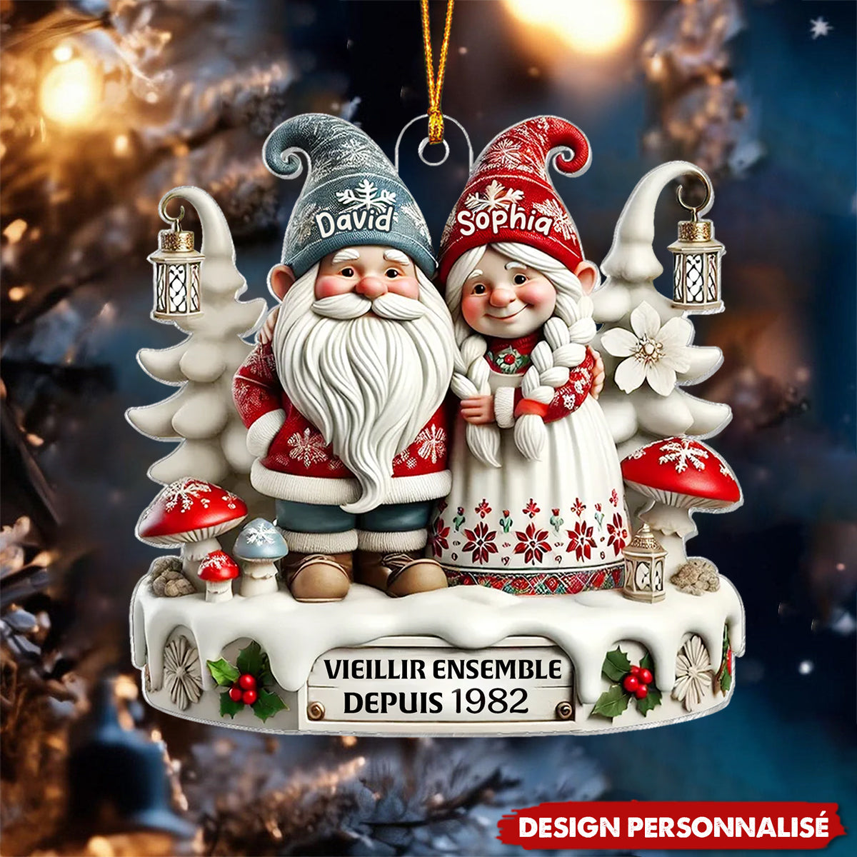 Suspension Acrylique Personnalisée - Vieillir Ensemble avec un Couple de Nains
