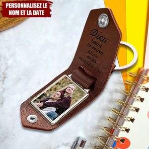 Porte-clés Personnalisé en Cuir avec Photo et Prénoms – Cadeau Romantique pour Couple