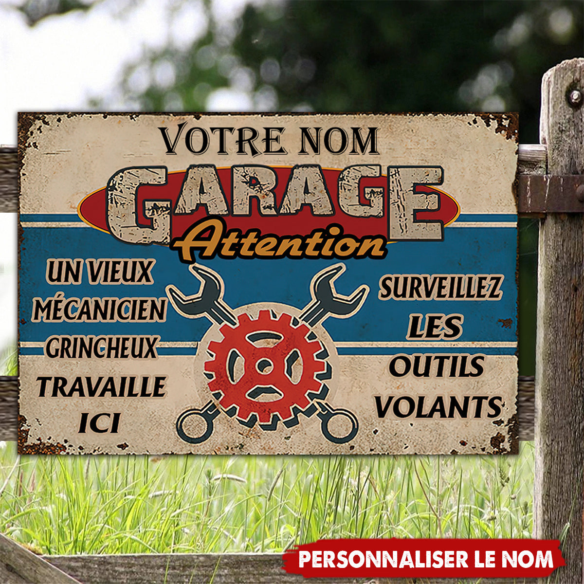 Plaque Métallique Vintage – Garage d’un Mécanicien Grincheux