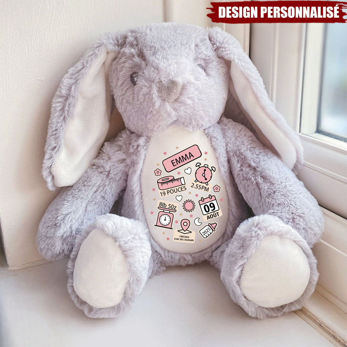 Lapin de Pâques en Peluche Personnalisé – Souvenir de Naissance Unique