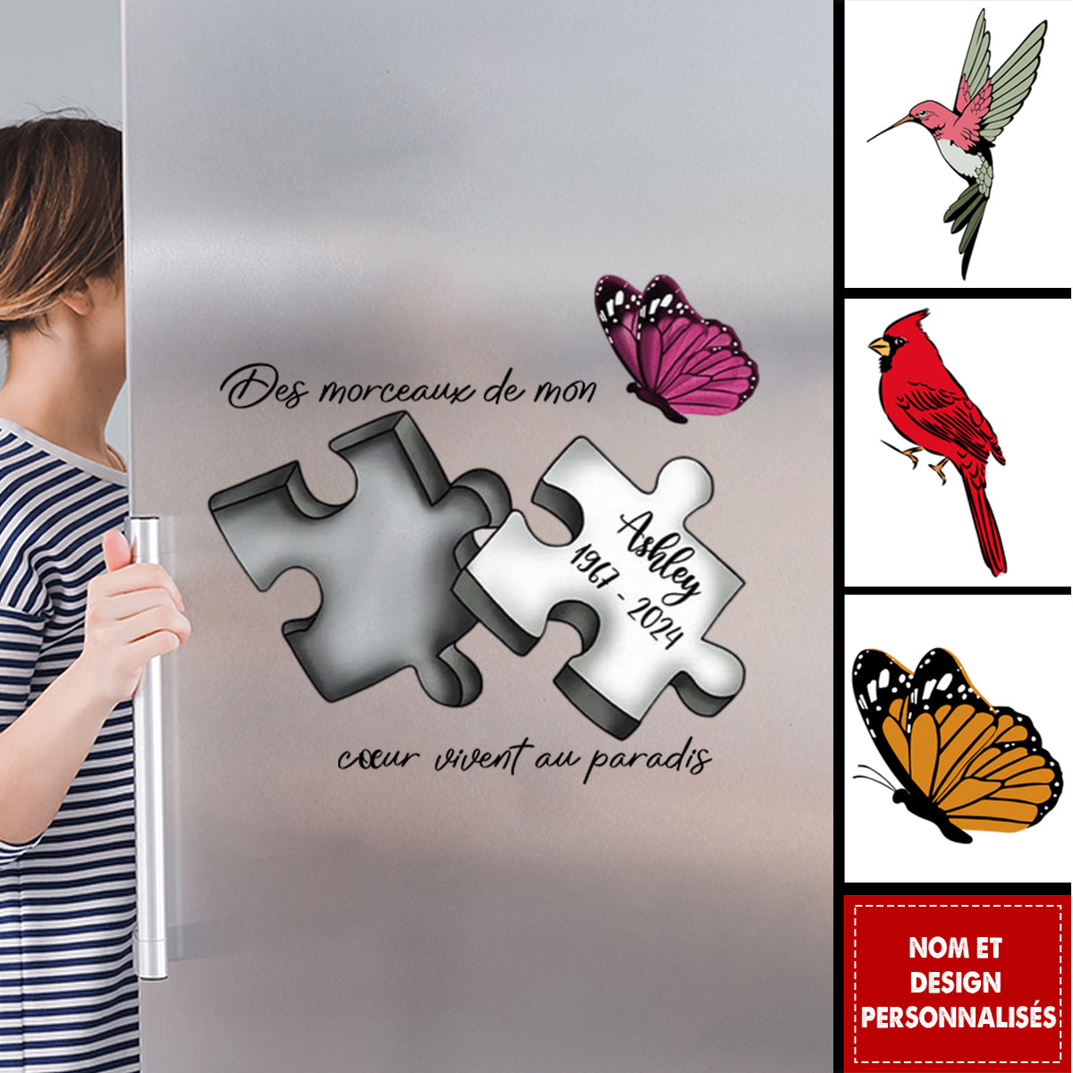 Autocollant Commémoratif Aimanté Personnalisé – Pièces de Puzzle avec Nom et Année