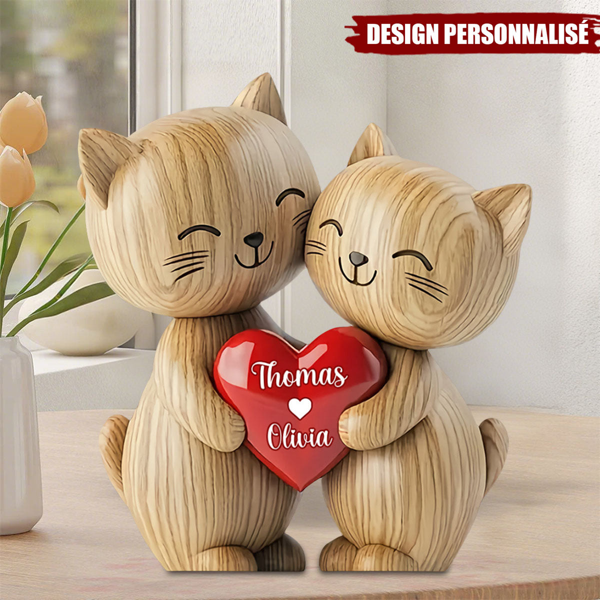 Plaque Acrylique Personnalisée – Chatons Amoureux avec Prénoms