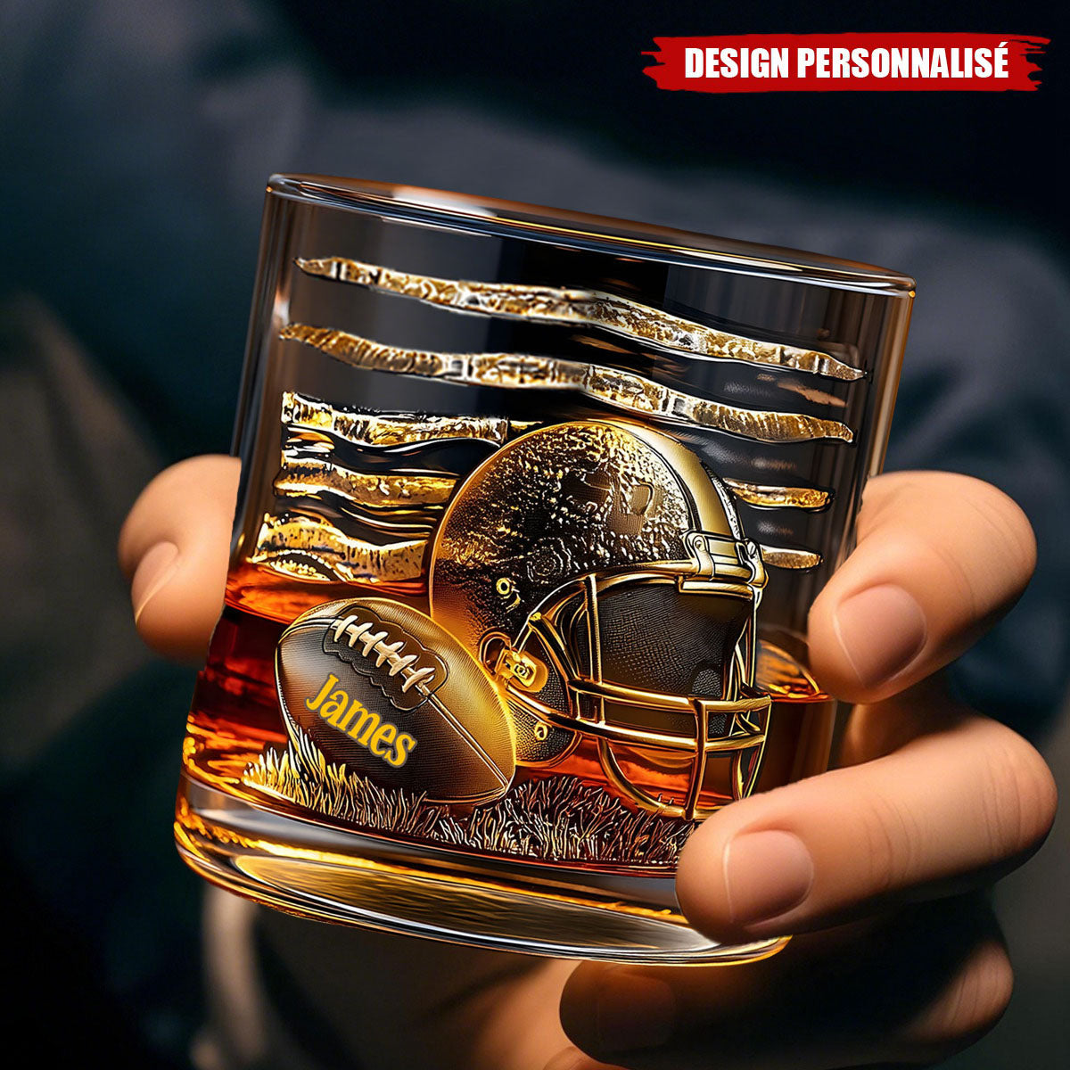 Verre à Whisky Personnalisé – Casque et Ballon de Football Américain