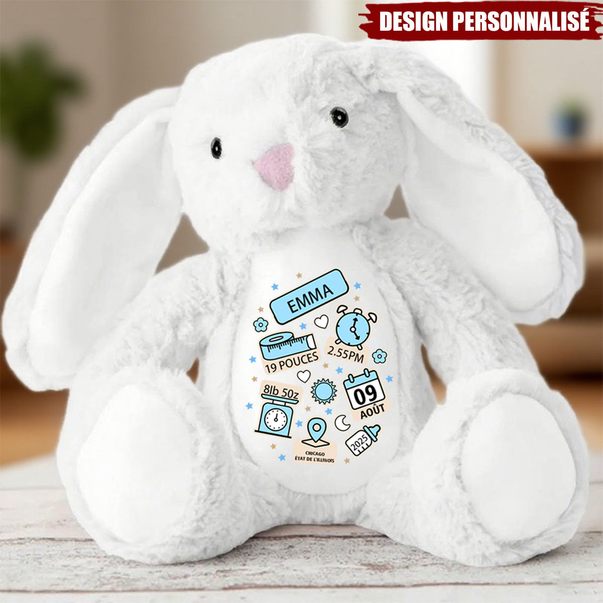 Lapin de Pâques en Peluche Personnalisé – Souvenir de Naissance Unique