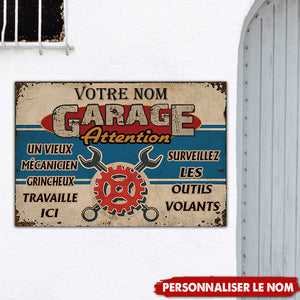 Plaque Métallique Vintage – Garage d’un Mécanicien Grincheux
