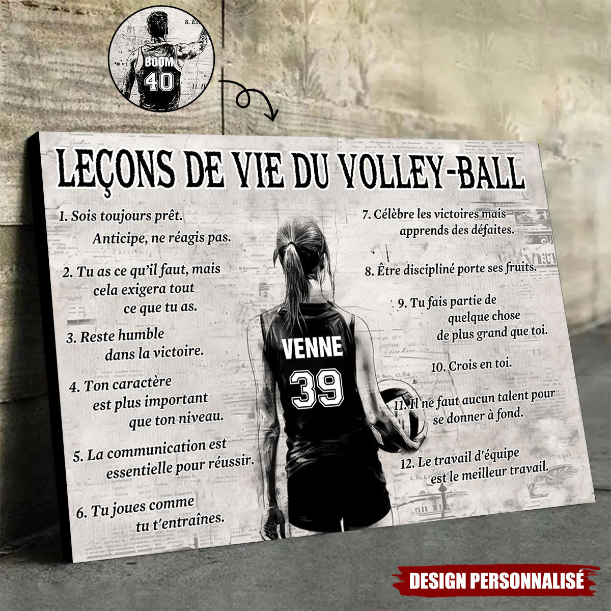 Affiche Personnalisée Leçons de Vie du Volley-ball  – Cadeau pour les Amoureux du Volley-ball