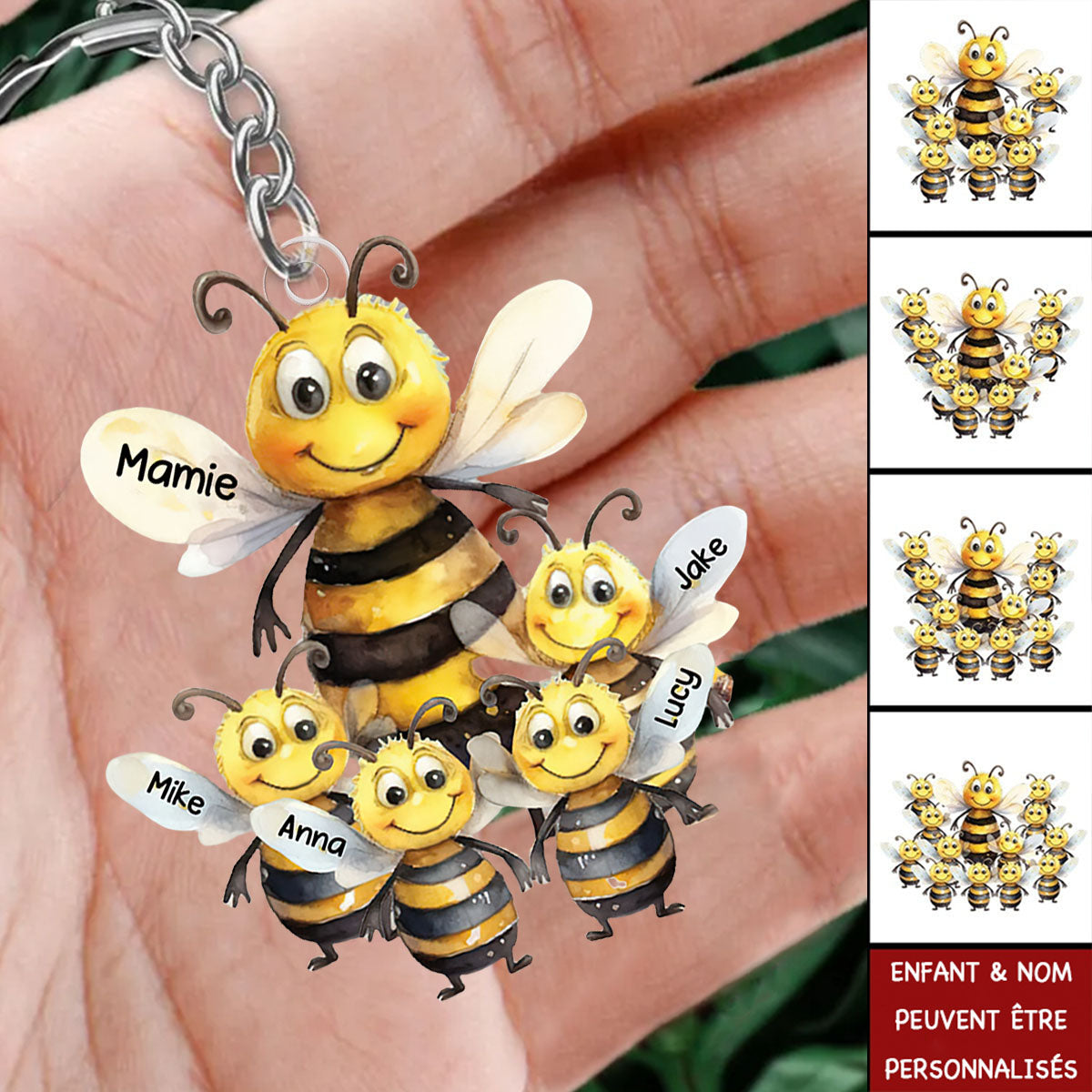 Porte-Clés Abeilles Personnalisé – “Mamie et ses Petites Abeilles”