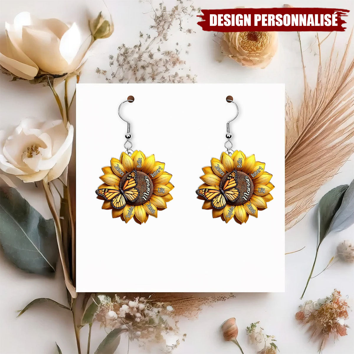 Boucles d’oreilles personnalisées Tourneso l– Cadeau Unique pour Maman