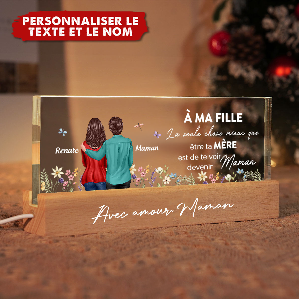 Veilleuse LED Personnalisée – À Ma Fille, Avec Amour de Maman