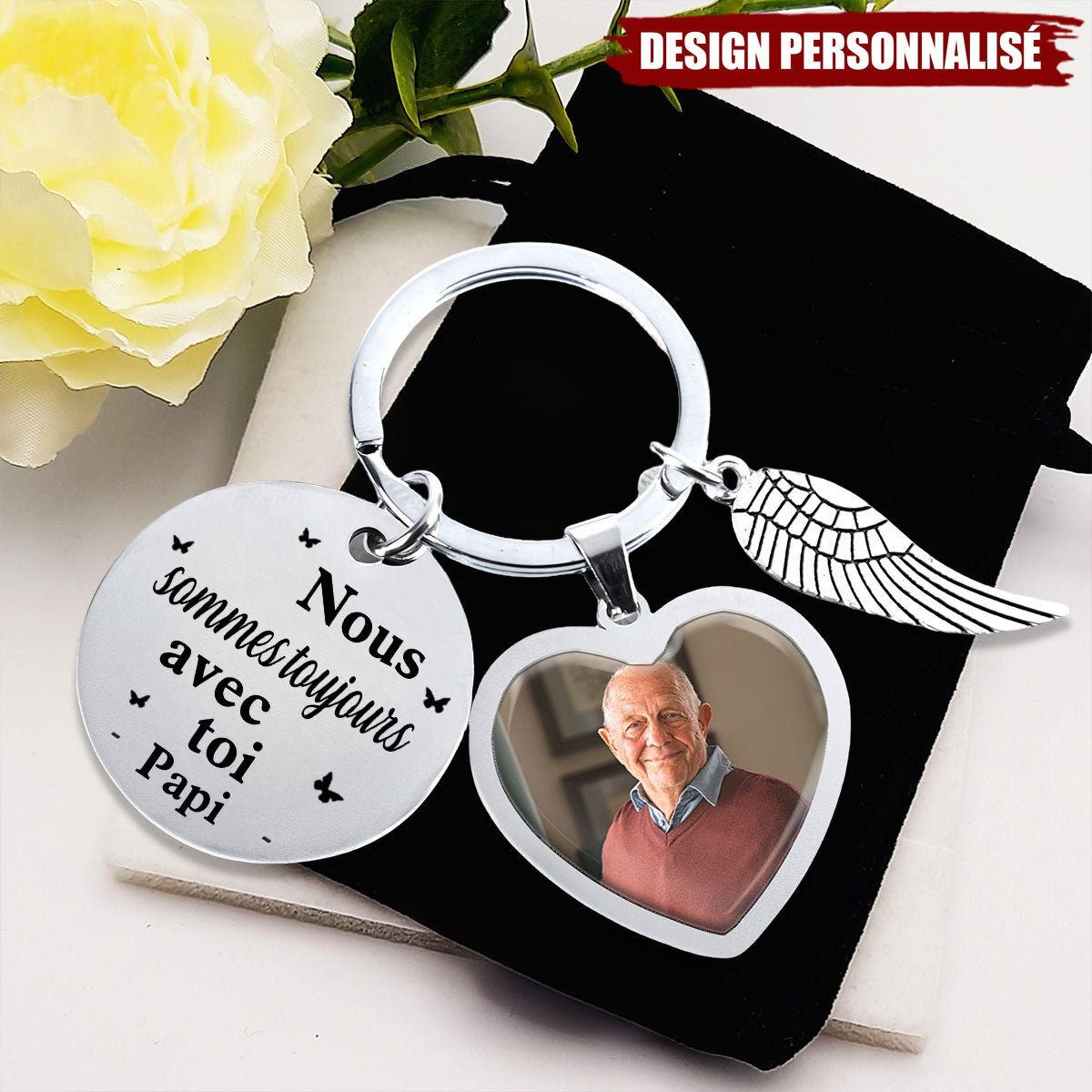 Cadeau commémoratif "Je suis toujours avec toi" – Porte-clés photo personnalisé
