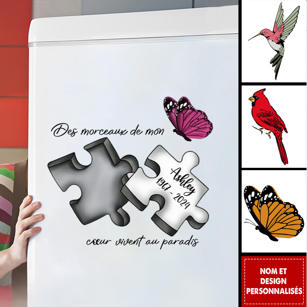 Autocollant Commémoratif Aimanté Personnalisé – Pièces de Puzzle avec Nom et Année