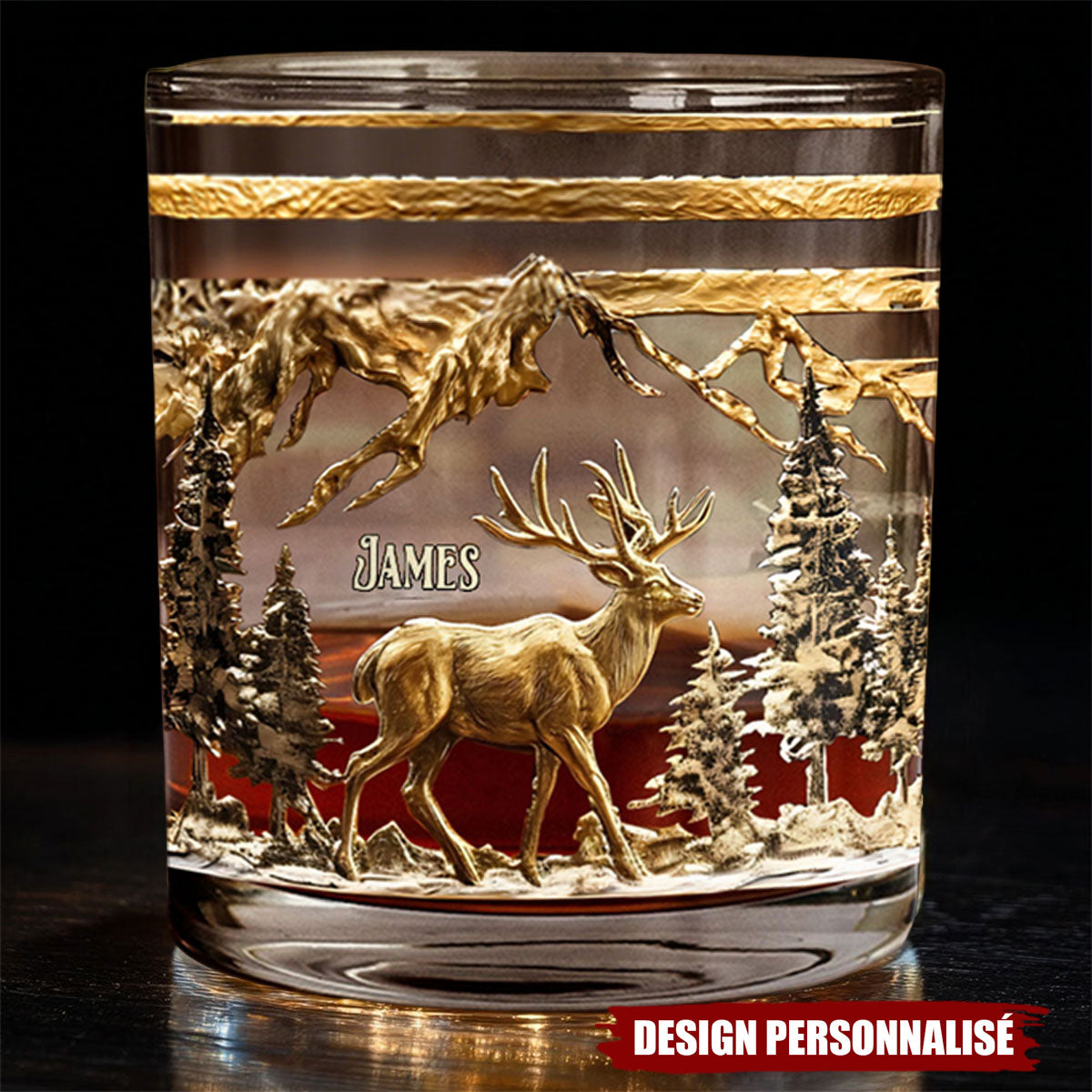 Verre à Whisky avec Motif Cerf et Gravure Personnalisée