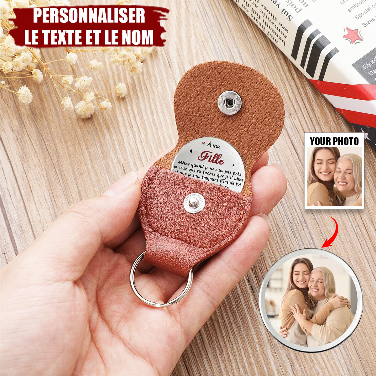 Porte-clés Personnalisé avec Photo – Message d’Amour pour Fille