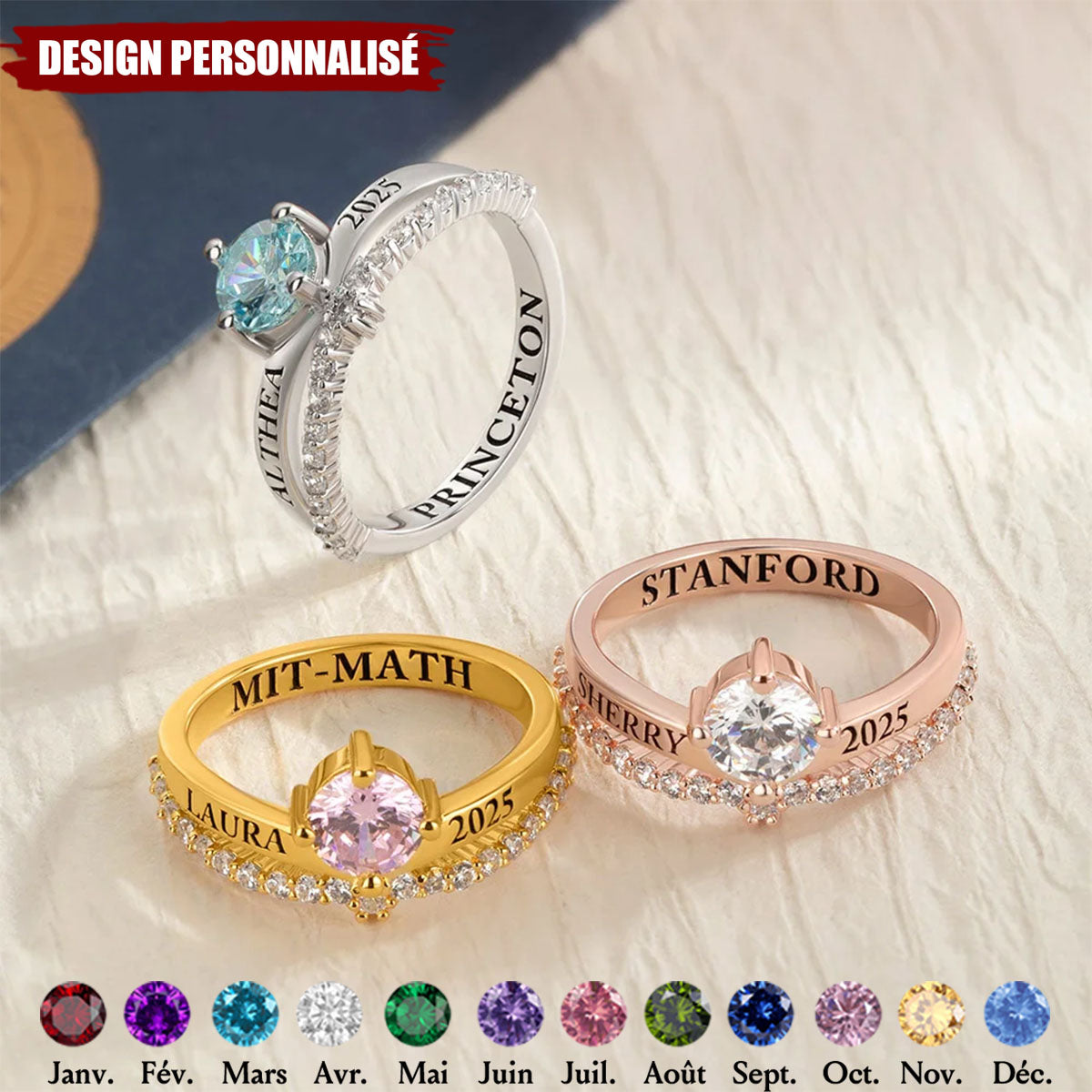 Bague Personnalisée en Zircon – Cadeau Élégant pour Diplômées et Femmes Spéciales