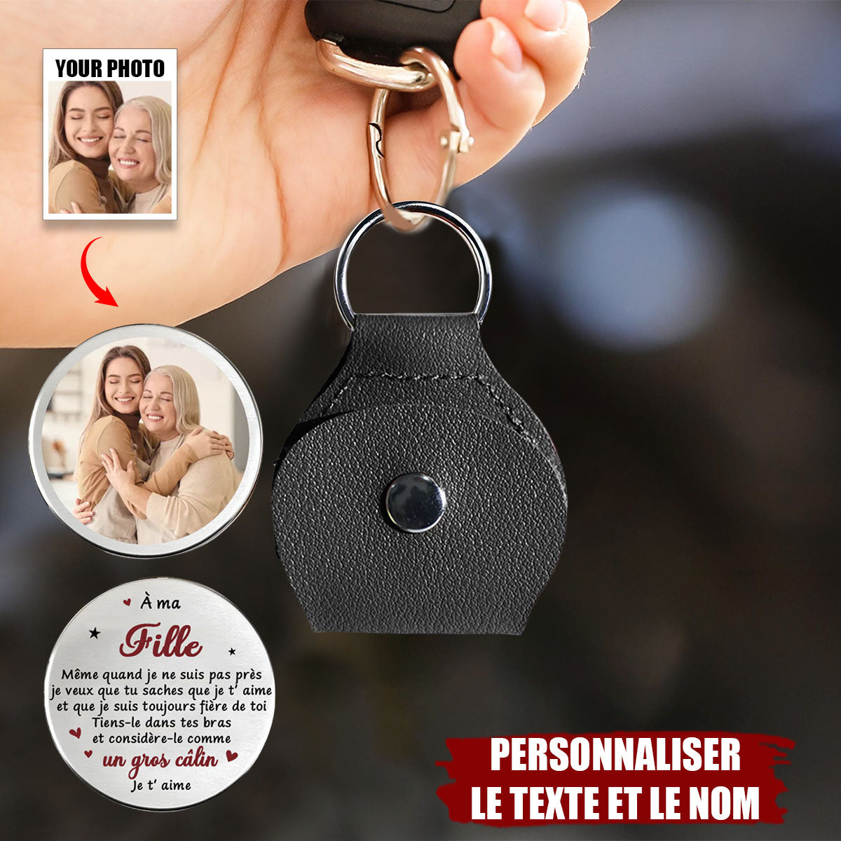 Porte-clés Personnalisé avec Photo – Message d’Amour pour Fille
