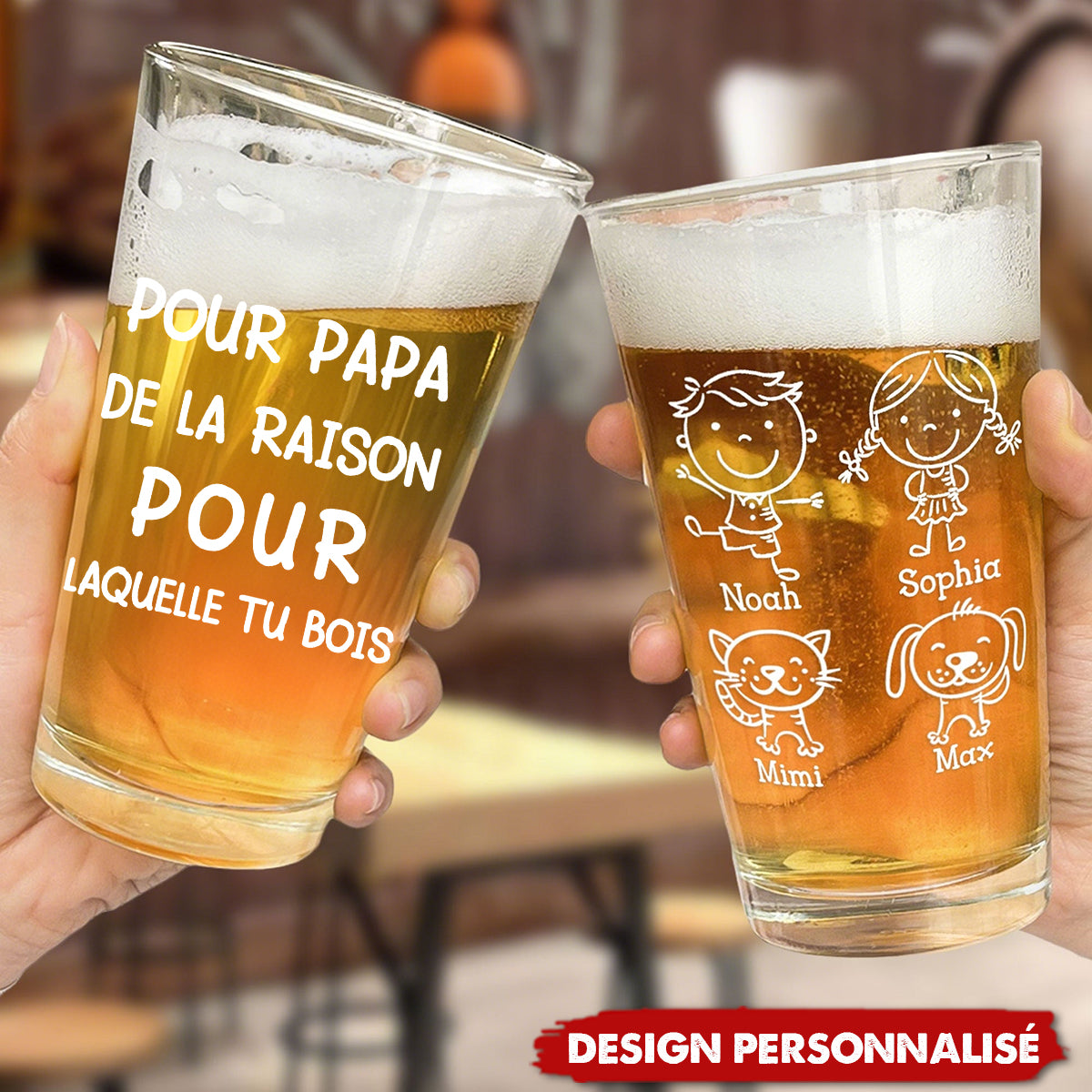 Pour Papa, la Raison pour Laquelle Tu Bois  Verre à bière personnalisé- Cadeau de fête des pères pour papa