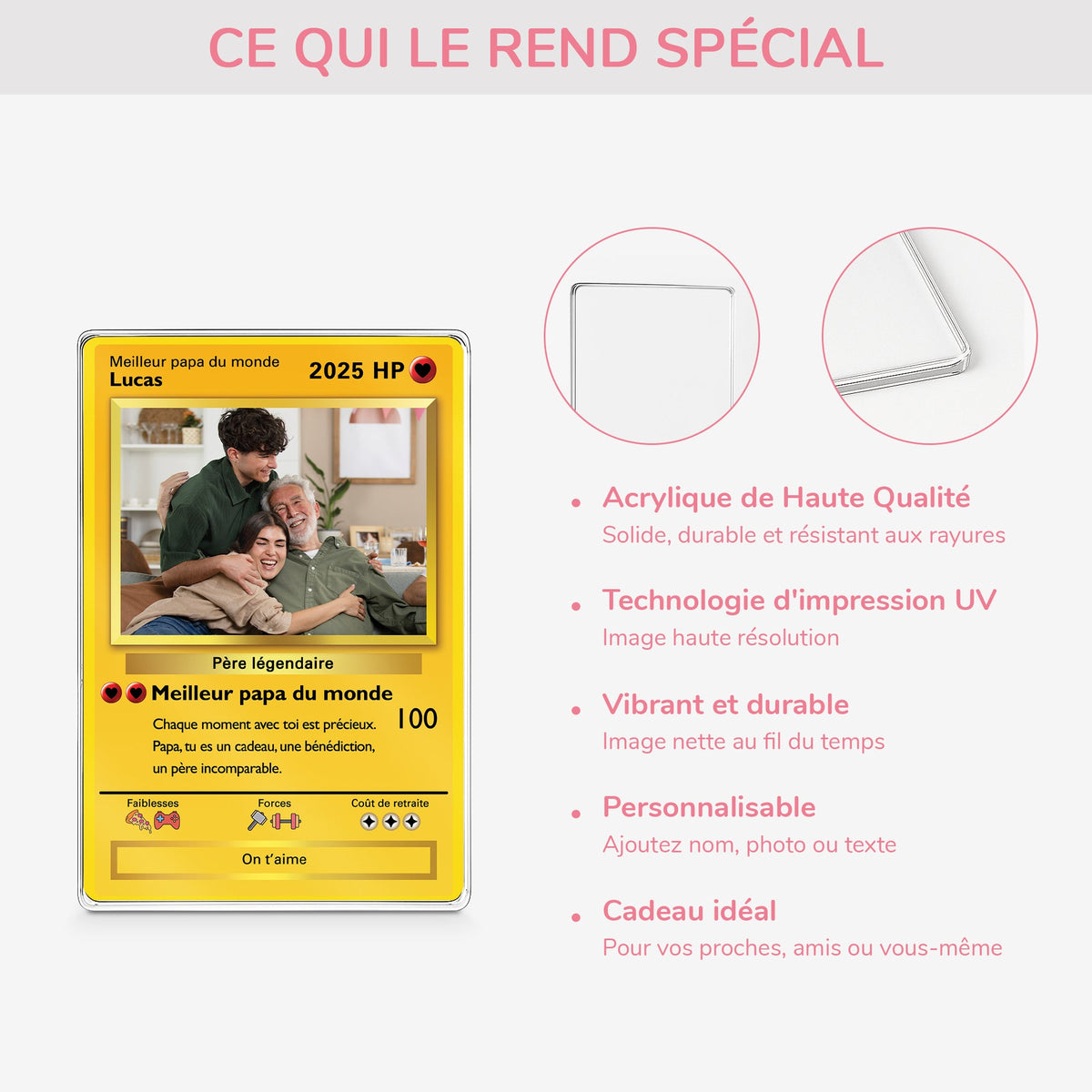 Plaque Acrylique Personnalisée Style Carte de Jeu - Cadeau Unique pour Papa