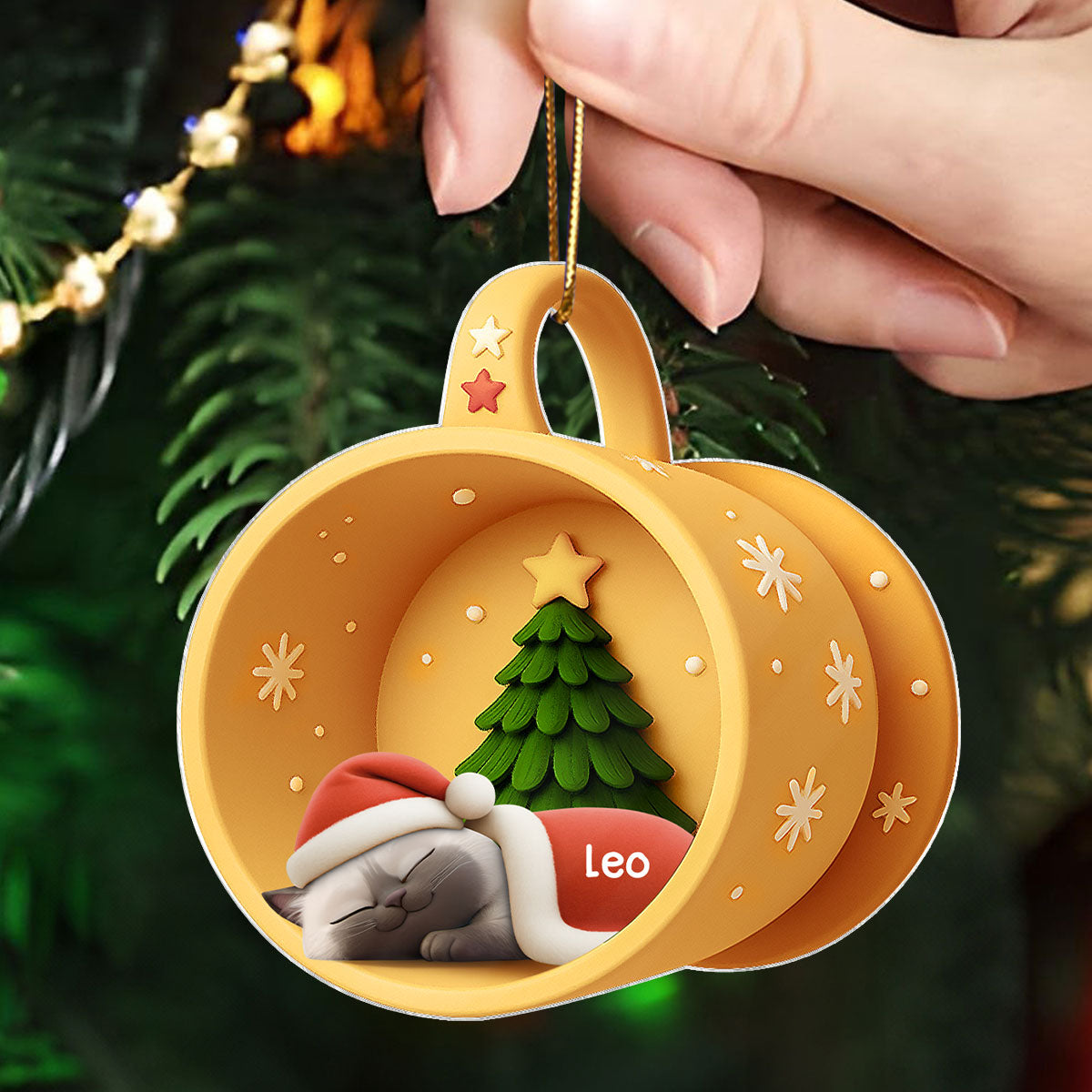 Ornement Acrylique Personnalisé - Chats Endormis Dans Une Tasse Douillette