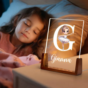 Lampe LED Acrylique Personnalisée avec initiale et fille ballerine - Cadeau Unique pour Enfants