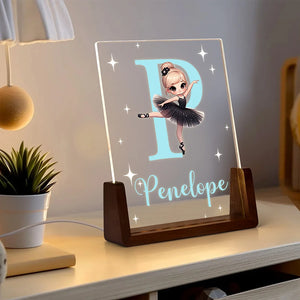 Lampe LED Acrylique Personnalisée avec initiale et fille ballerine - Cadeau Unique pour Enfants